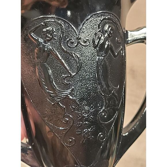 L.E. SMITH 1930s BLK Amethyst Embossed Art Nouveau Dancing Nymph Vase SCALLOPED - Picture 4 of 7